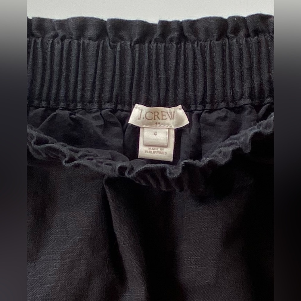 J. Crew Linen Blend Smocked A-Line Skirt, Solid Black Skirt Size: 4 - Picture 3 of 6